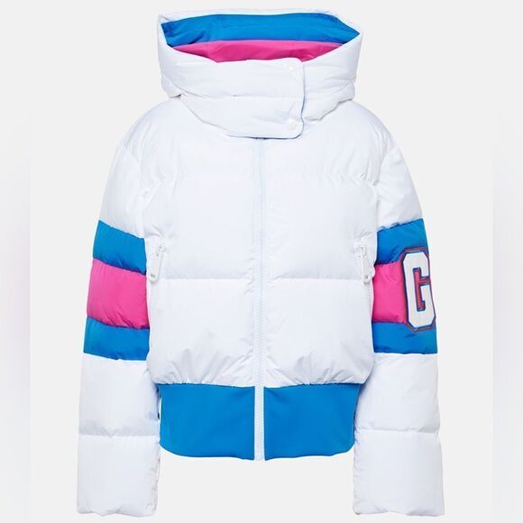 Goldbergh Puck Down Ski Jacket NWOT White Pink Blue Village Puffer Coat US 4 - Picture 1 of 11